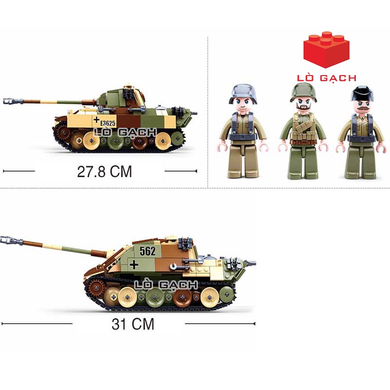 Bộ xếp hình Xe tăng 2 trong 1 Xe tăng Panther - Pháo tự hành Jagdpanther Quân đội Đức Thế chiến 2 WW2 725 chi tiết