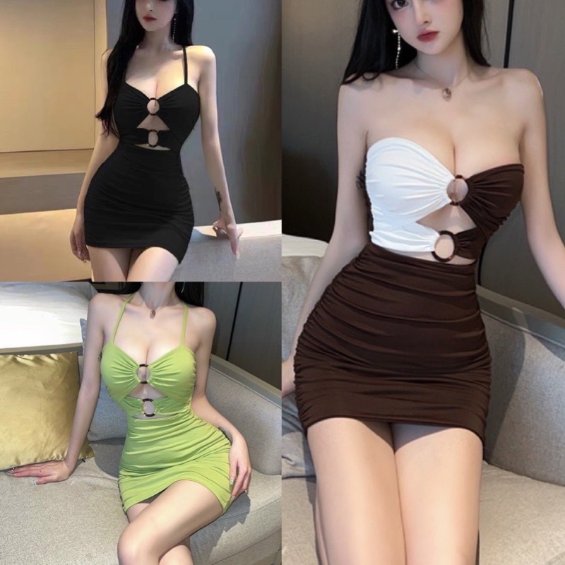Đầm body dây choàng cổ phối màu đẹp(có mút ngực)
