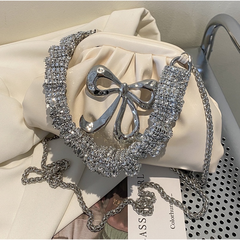 Túi Xách Đeo Vai Hình Đám Mây Đính Đá Phối Dây Xích Thời Trang Mùa Hè 2022 Cho Nữ