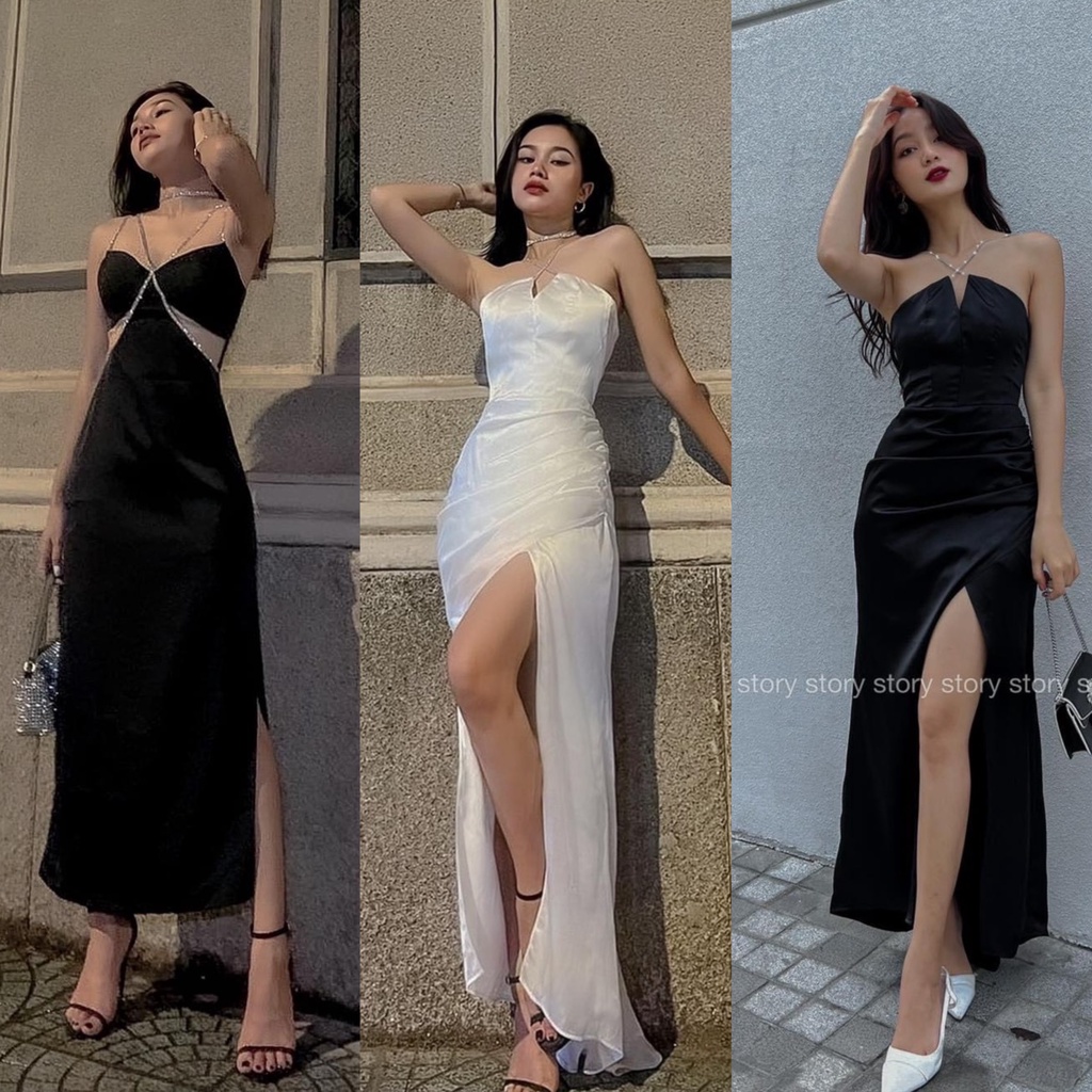 ĐẦM MIDI CỔ CHÉO V XẺ ĐÙI MS54