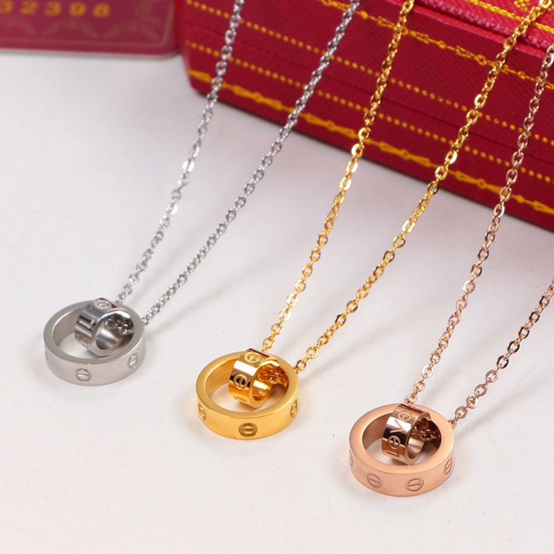 CARTIER Vòng cổ Mặt Nhẫn Đôi Bằng Thép Titan Mạ Vàng Hồng Thời Trang