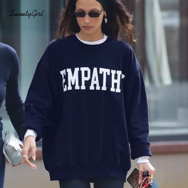 SweetyGirl Women's 2022 Fashion Contrast Color Letters Print Round Neck Long Sleeve Loose Fit Casual All Match Street Sweatshirts