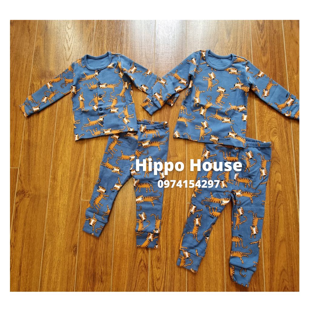 Bộ Dài Tay Thu Đông Cho Bé Cotton Hàn Dày Ấm Áp Hình Hổ Xinh Xắn Size 80 đến 130 Hippo House
