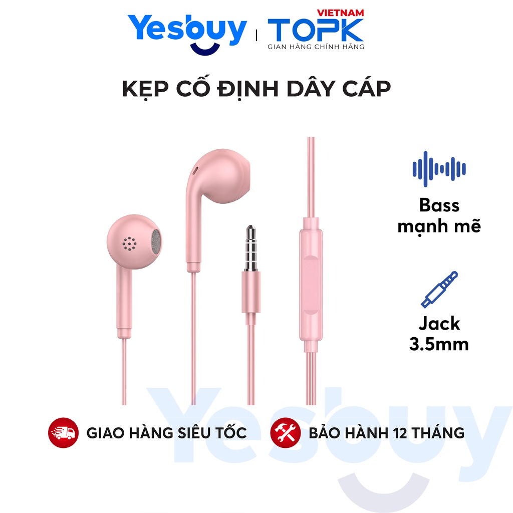 Tai nghe nhét tai có dây TOPK F17 Chân cắm 3.5 Chất liệu TPE dài 1.2m Hàng chính hãng Bảo hành 12 tháng