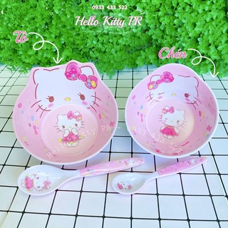 Bát thìa tô chén muỗng nhựa melamine HelloKitty