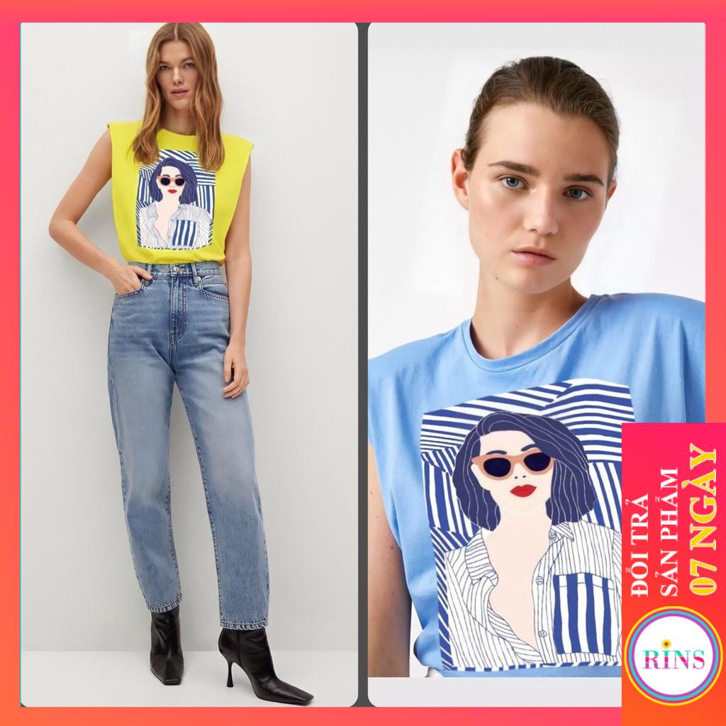 ÁO THUN ZARA ĐỘN VAI VNXK HỌA TIẾT CÔ GÁI - COTTON 100% 4C FORM CHÂU ÂU