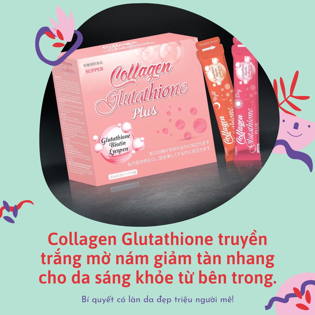 Collagen Glutathione Plus Hỗ trợ làm trắng da, giúp mờ nám - Hộp 20 gói