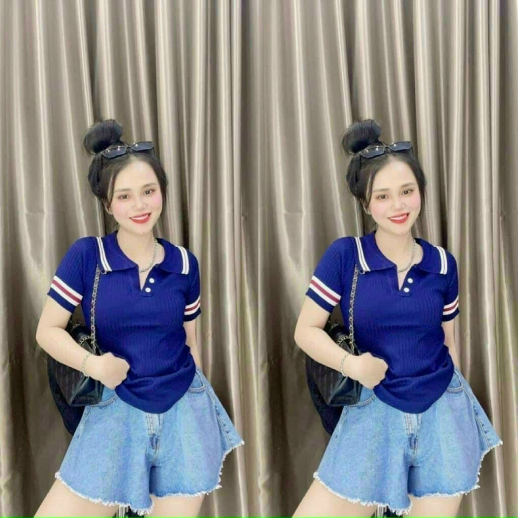 Mẫu 470 Áo Polo nữ Kẻ Sọc, Áo Thun Thom Browne Kẻ Sọc Cao Cấp Chất Cotton 100%/MS027