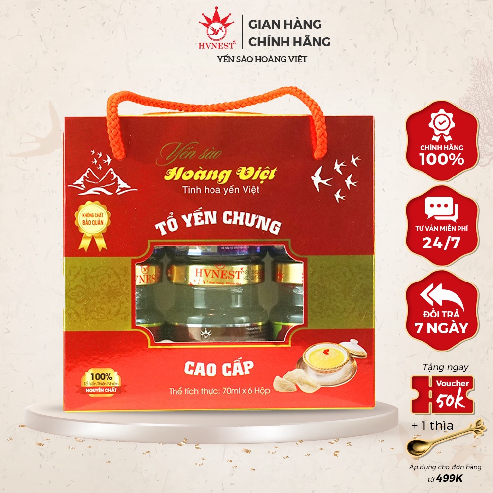 Túi Quà Tặng 6 Hũ Yến Chưng Sẵn HVNEST 70ml/hũ (Đường Phèn)