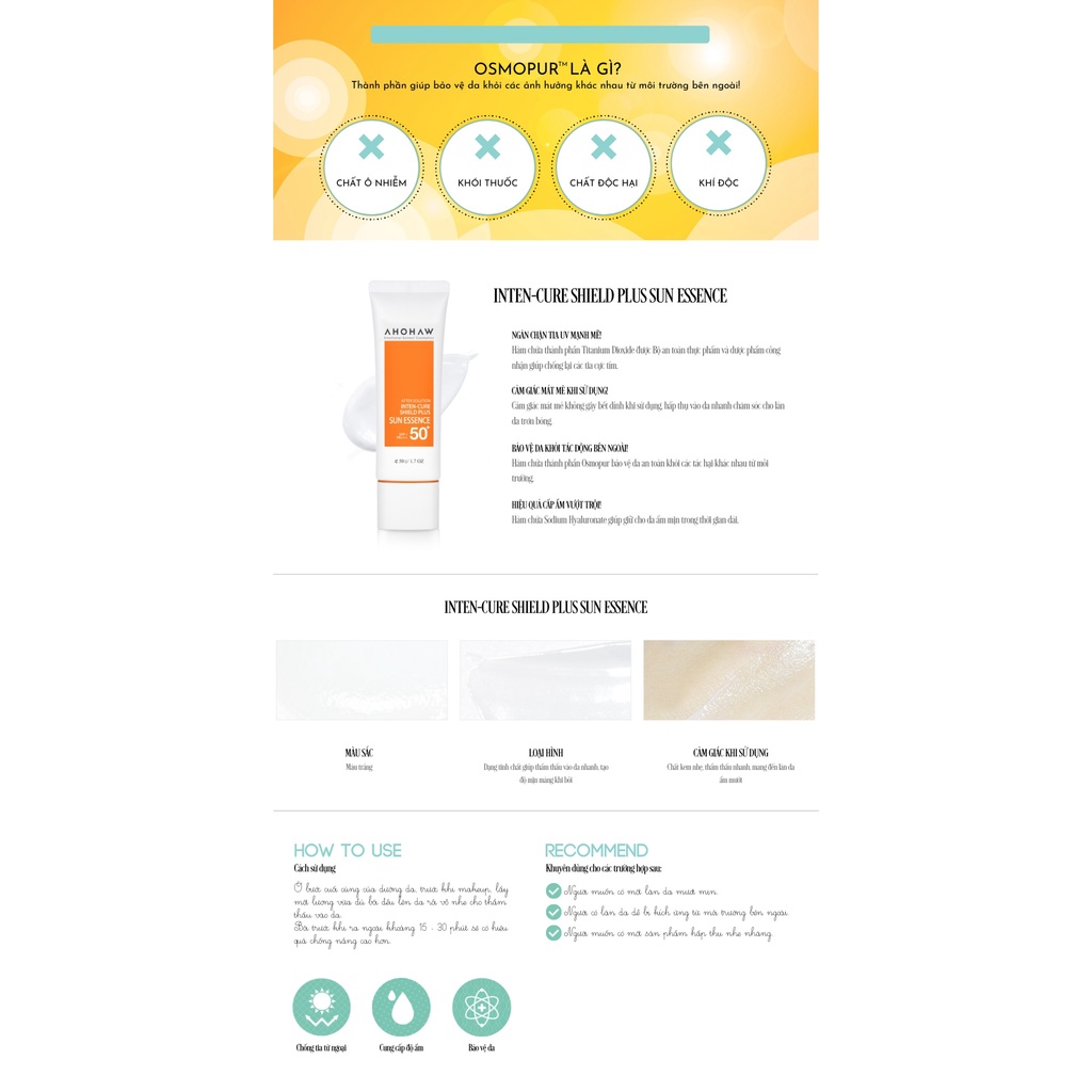 Tinh chất chống nắng Sun Cream/Sun Essence SPF 50+/PA+++ Ahohaw After Solution  chính hãng