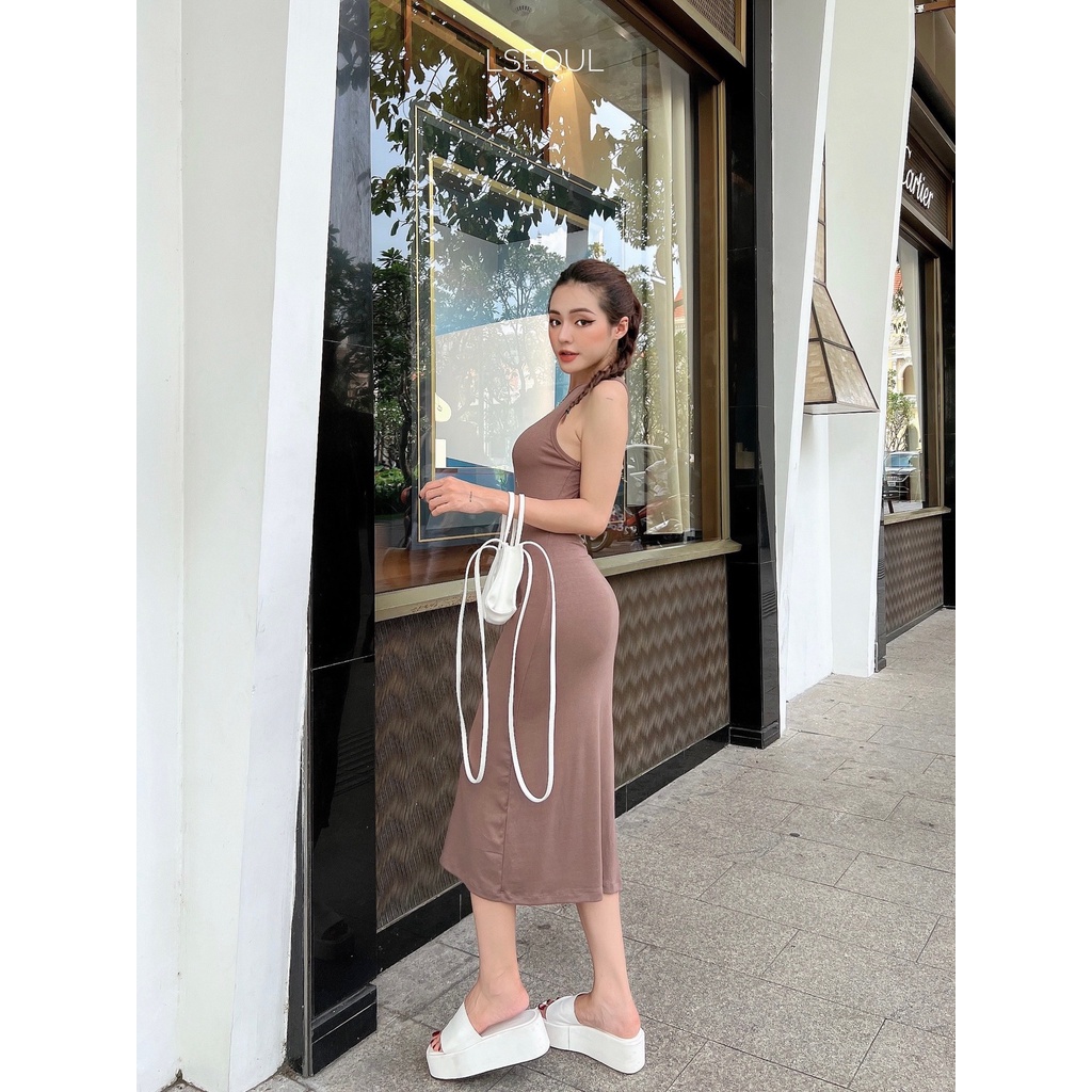 Đầm Body Trơn Khoét Lưng LSEOUL V1409 Chất Thun Tôn Dáng Mềm Mại Thoáng Mát Chống Nhăn