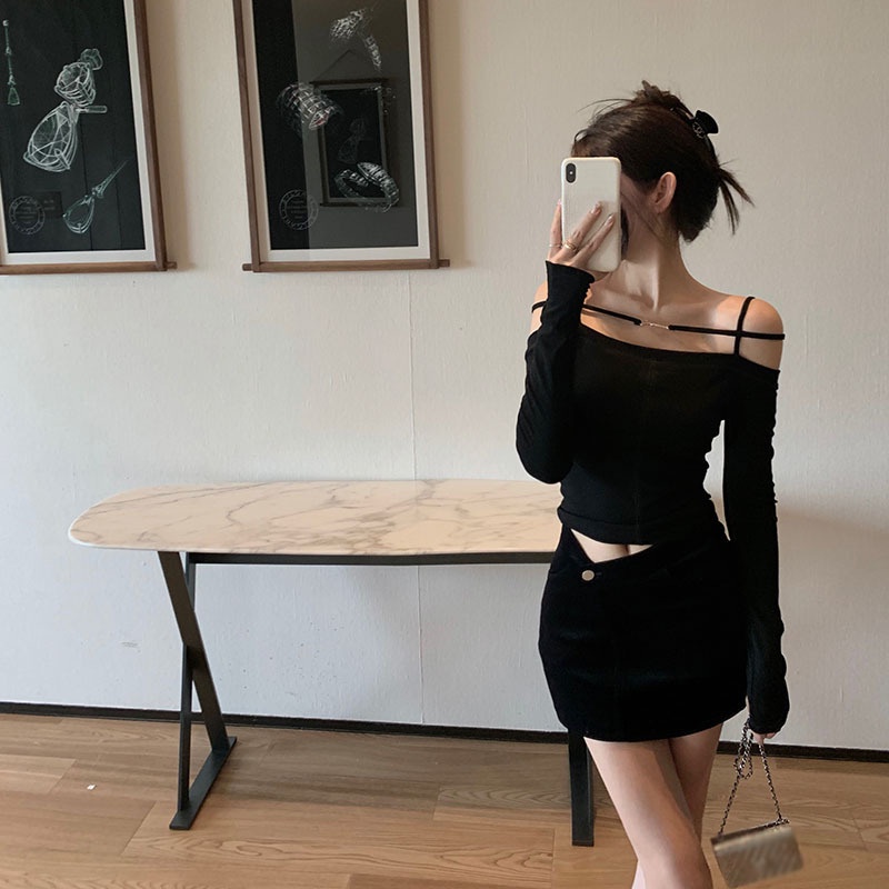 Áo Thun Cao Cấp Dáng Ôm Hở Vai Phong Cách Pháp Thời Trang Mùa Thu 2022 Mới Mẻ Cho Nữ