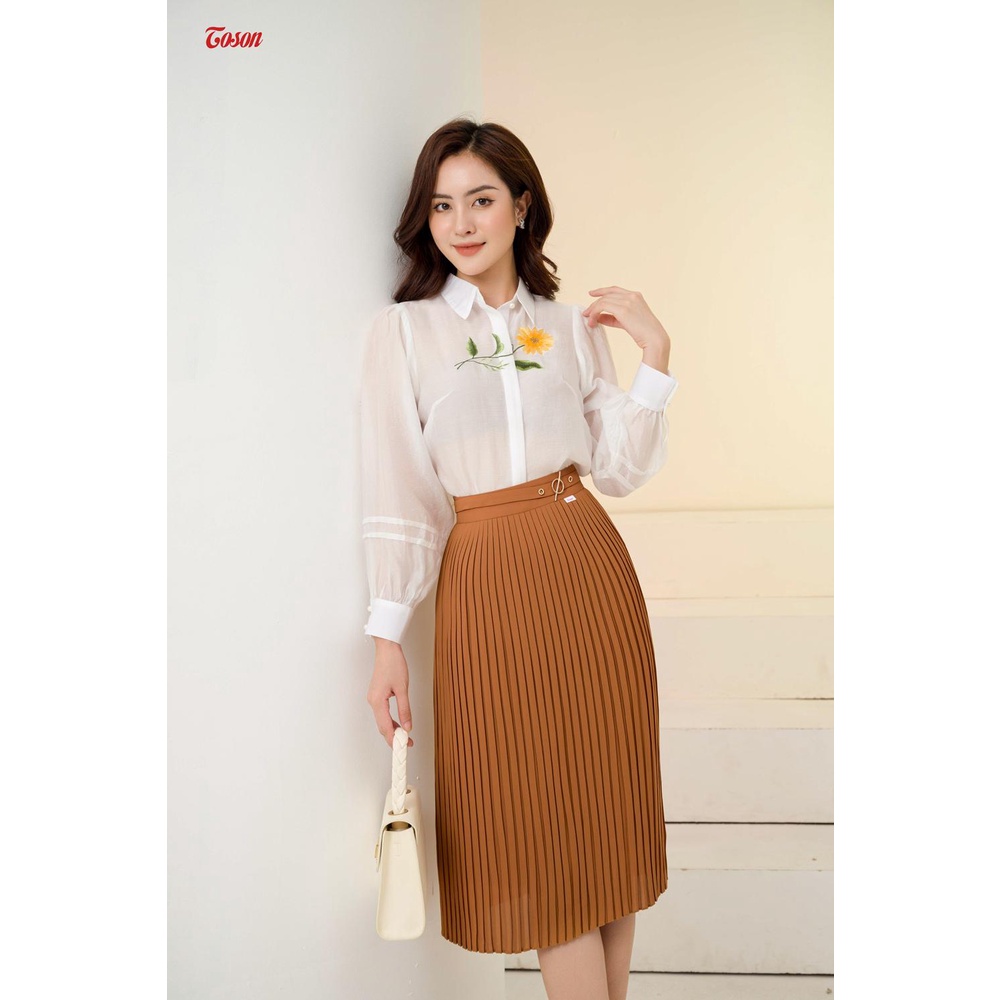 Chân váy Chiffon be dập ly, cạp đính khuyên nhỏ trang trí Toson 34003E02