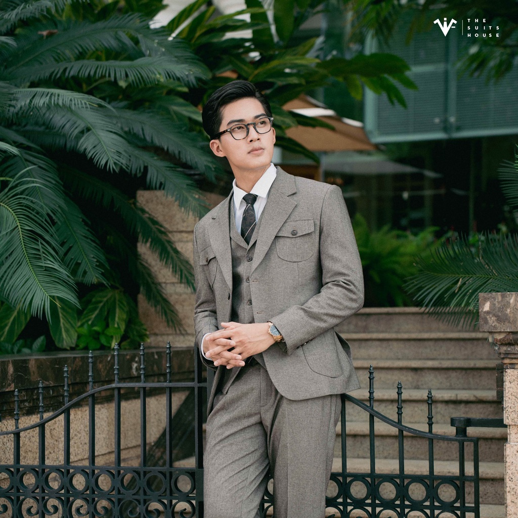 Bộ vest nam xám lông chuột phối gile, suits sartorial, chuẩn form The Suits House