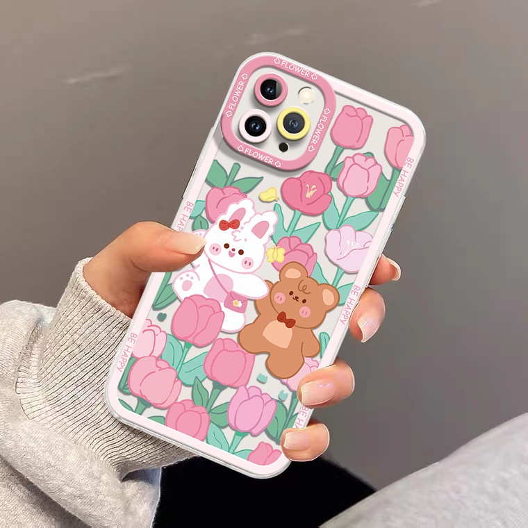 Ốp Điện Thoại TPU Dẻo Trong Suốt Họa Tiết Hoa &amp; Thỏ Dễ Thương Cho IPhone 14 12 13 6 6S 7 8 14 Plus X XS XR 11 Pro Max