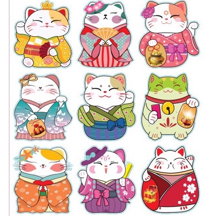 Set 12 Lì Xì Chibi Mèo Nhật Bản May Mắn - Lì Xì Tết Thần Tài Bản To Cao Cấp - Lana Queen