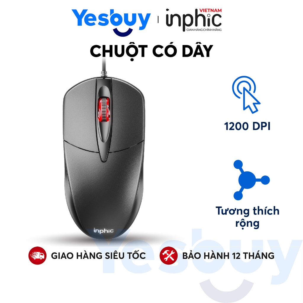 Chuột USB Có Dây INPHIC PB20P/ PB20 Thiết Kế Tiện Dụng Nút Bấm Cực Êm Phù Hợp Cho Văn Phòng và Gia Đình - Chính Hãng