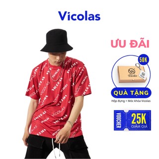 Áo thun unisex nam nữ in chữ - v - vicolas red tee