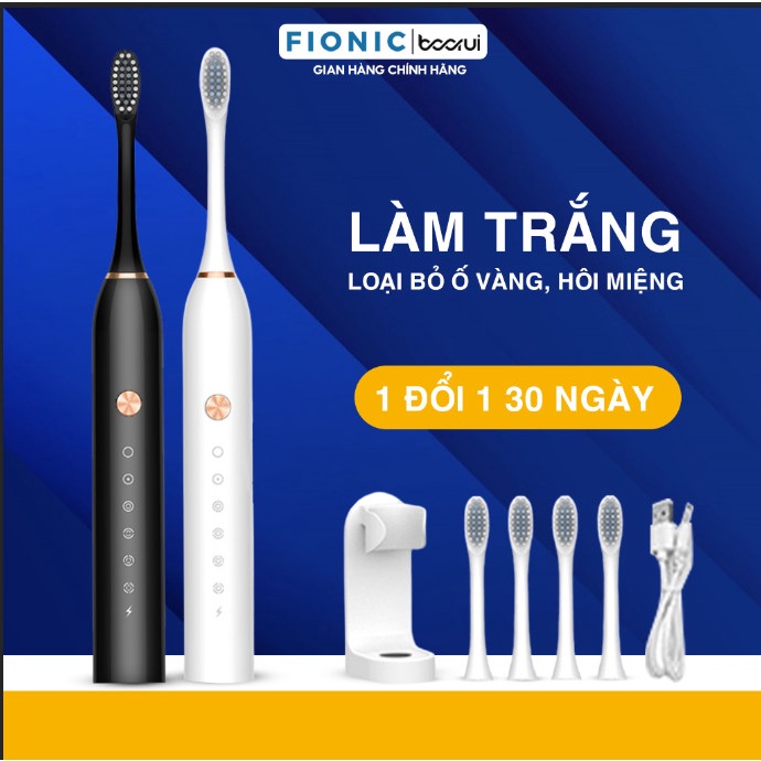 Bàn Chải Điện Máy Đánh Răng Sonic X7 Tự Động Lông Mềm FIONIC ET10 Trắng