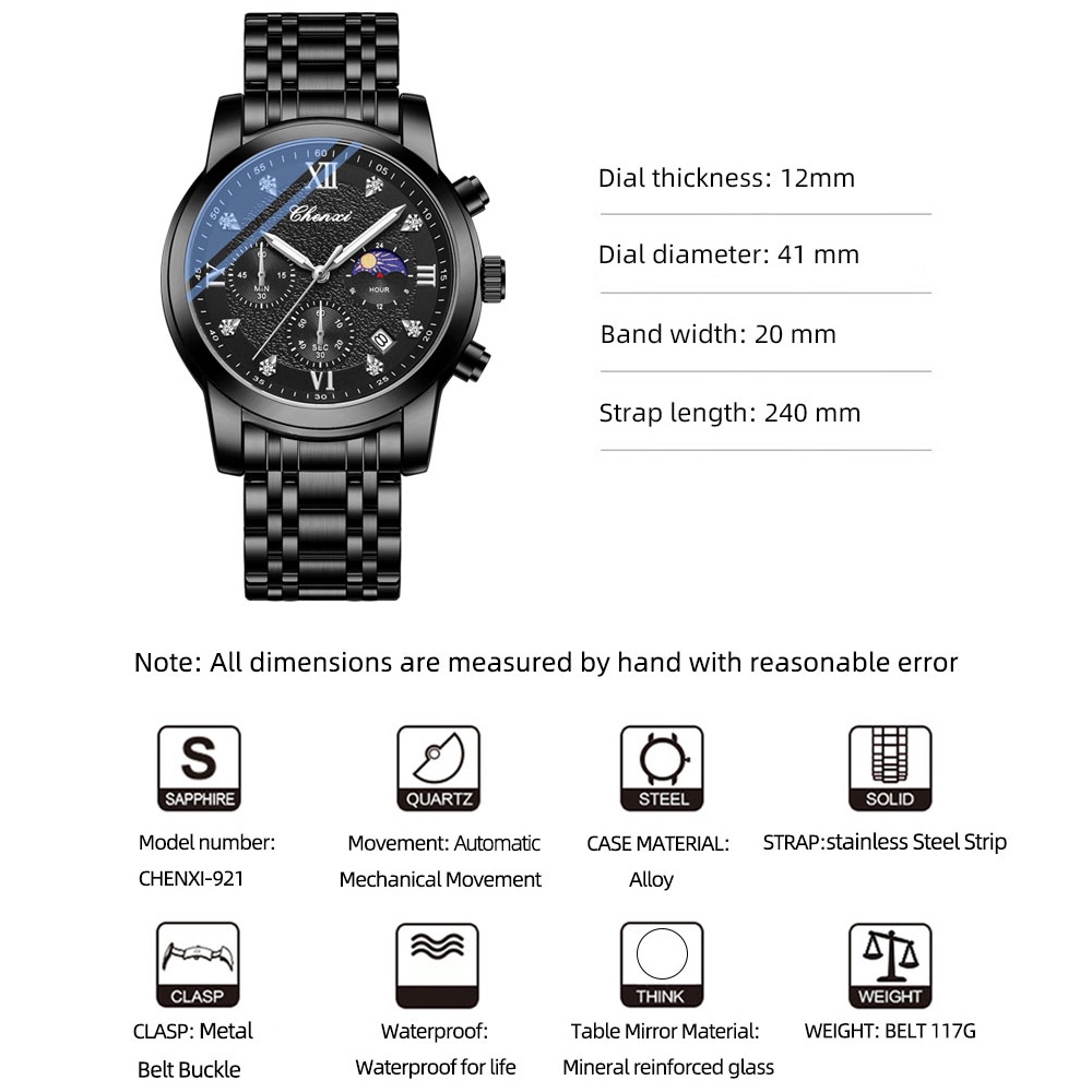 Đồng Hồ Nam Hiển Thị Ngày CHENXI Chống Thấm Nước Dây Thép Không Gỉ Thời Trang