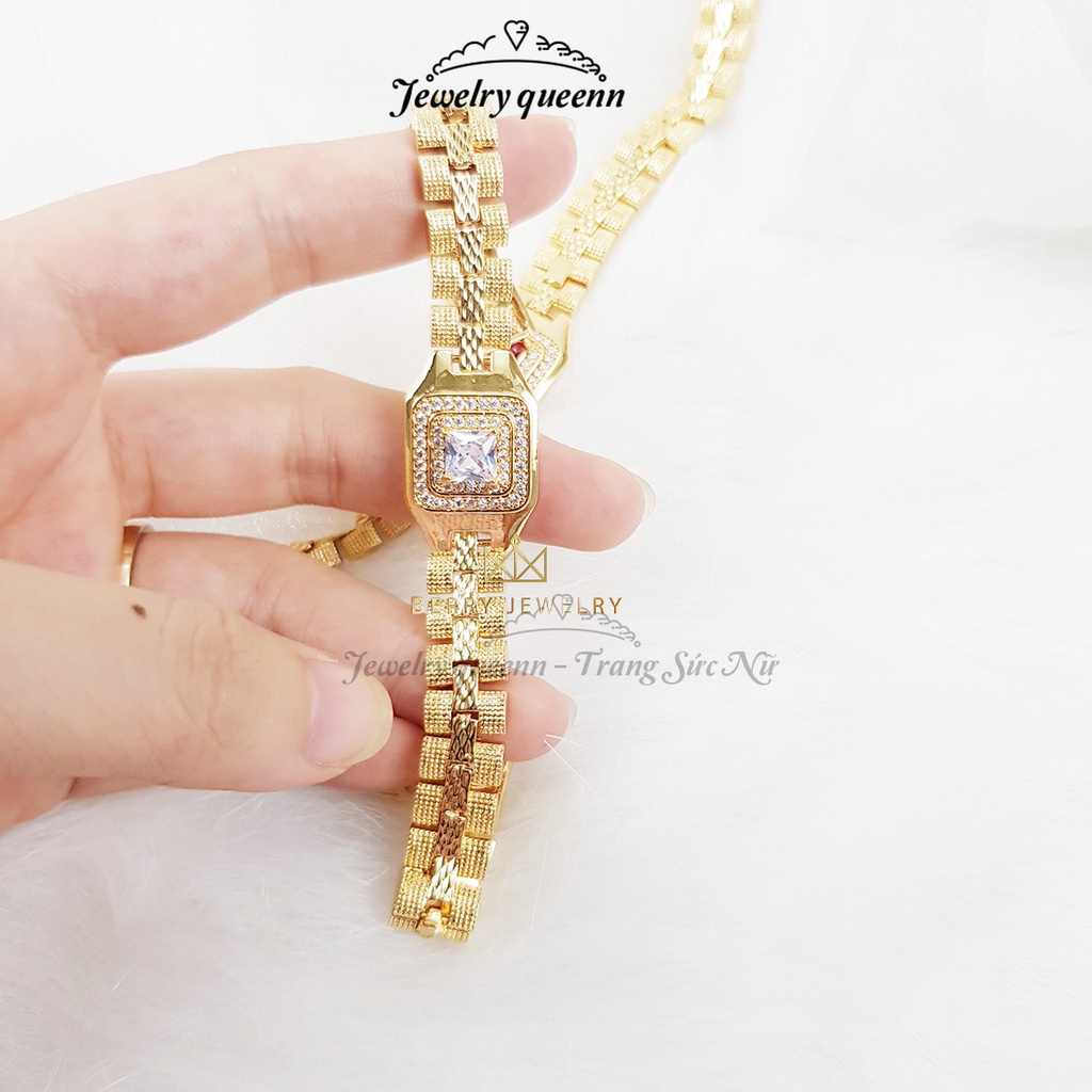 Vòng Tay, Lắc Tay Nữ Kiểu Dáng Đồng Hồ Mặt Vuông Đính Đá Cao Cấp B60L