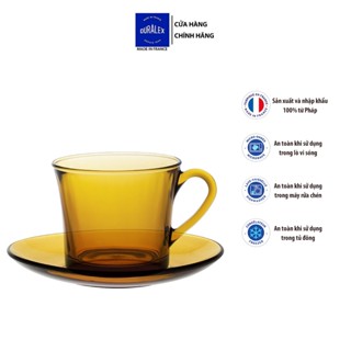 Bộ 6 tách và 6 dĩa D9006D Duralex - Lys Vàng Amber 220 ml Thủy tinh cường lực cao cấp Pháp [Chính Hãng]