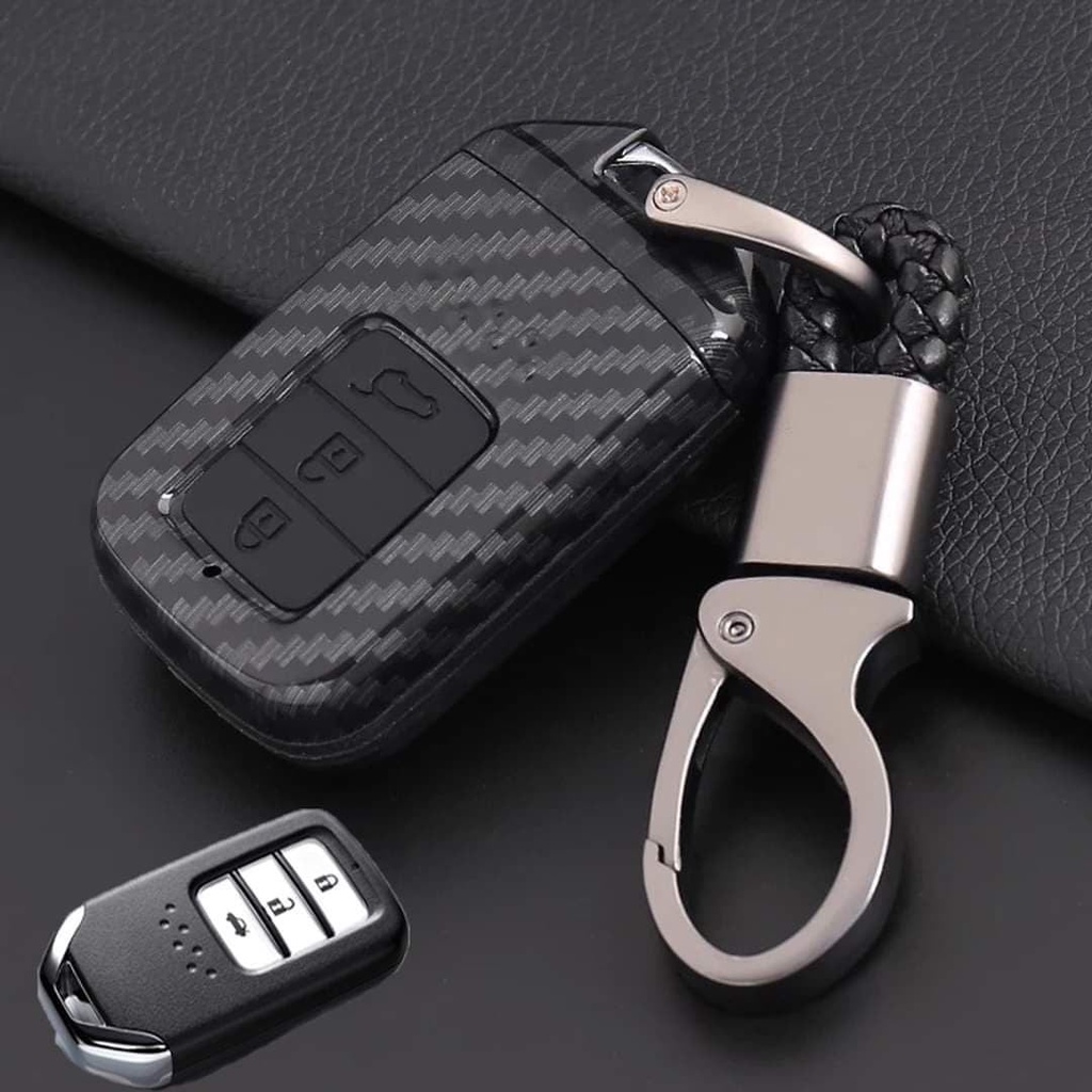 Ốp chìa khoá Honda CR-V, Honda City, Honda Civic, Honda HR-V vân Carbon bọc silicon chống sốc kèm móc đeo