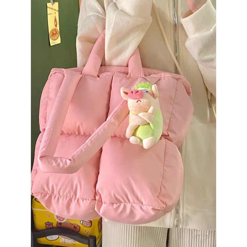 IELGY Niche Túi tote cotton Mềm Mại Hình Vuông Họa Tiết Kim Cương Dành Cho Nữ