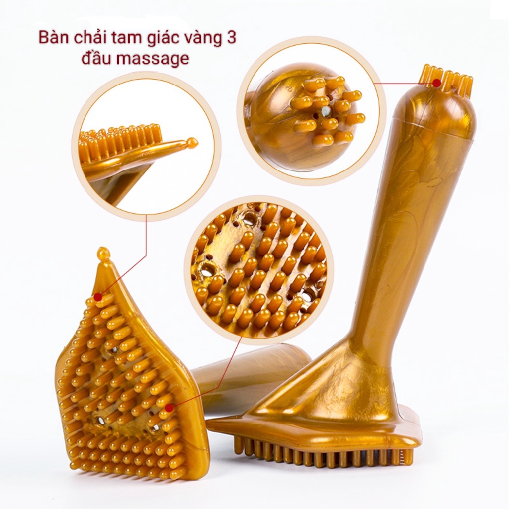 Set 2 Bàn Chải Massage Hình Tam Giác 3 đầu . Dụng cụ massage bàn chà tiên vàng đả thông kinh lạc dưỡng sinh
