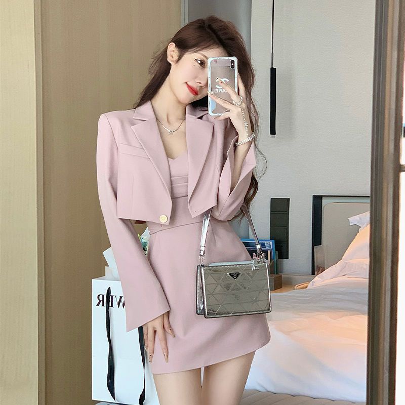 Bộ Áo + Chân Váy Ngắn Dáng Ôm Phong Cách Hàn Quốc Thời Trang Mùa Thu 2022 Sang Trọng Cho Nữ