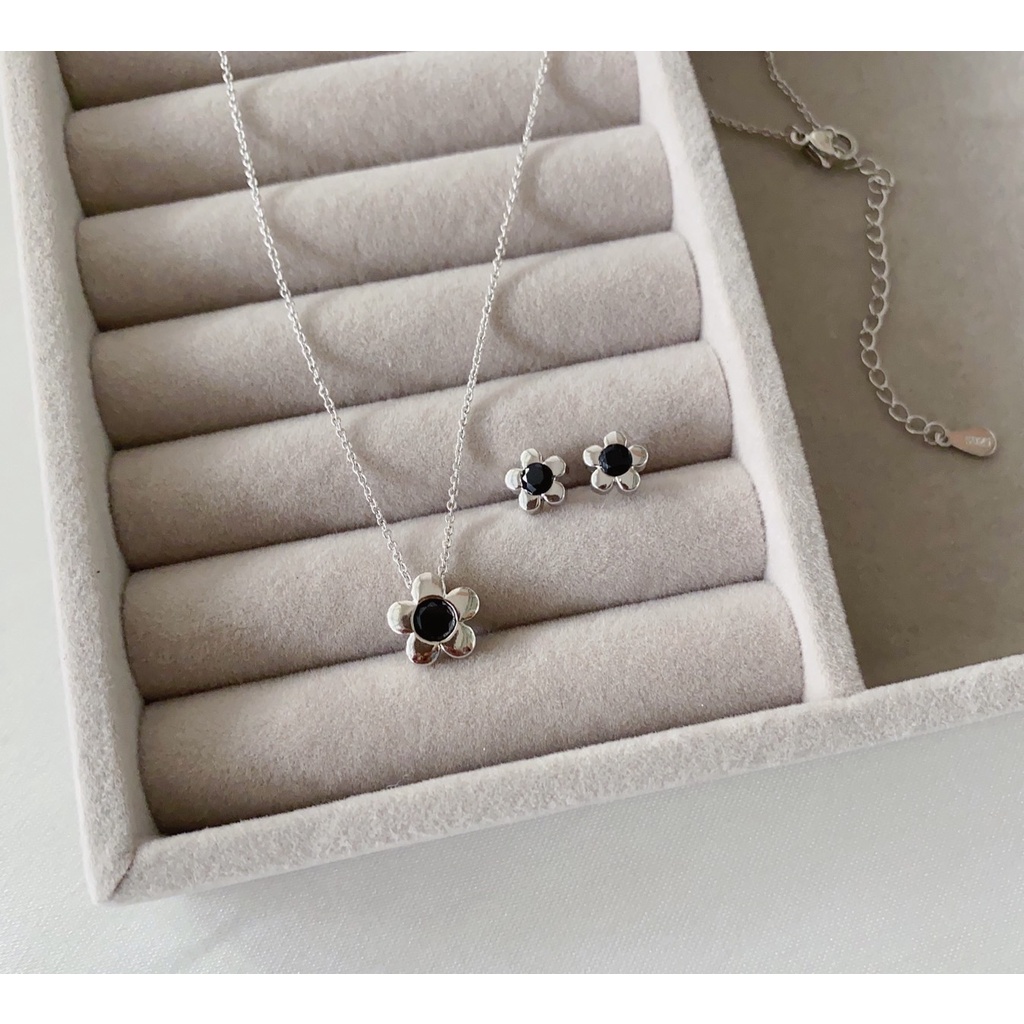 264-goodgift _ station-Real Bạc Vòng Cổ (s925) Có Mặt Dây Chuyền Hoa Và 92.5 Bông Tai Hình Dạng Rất 