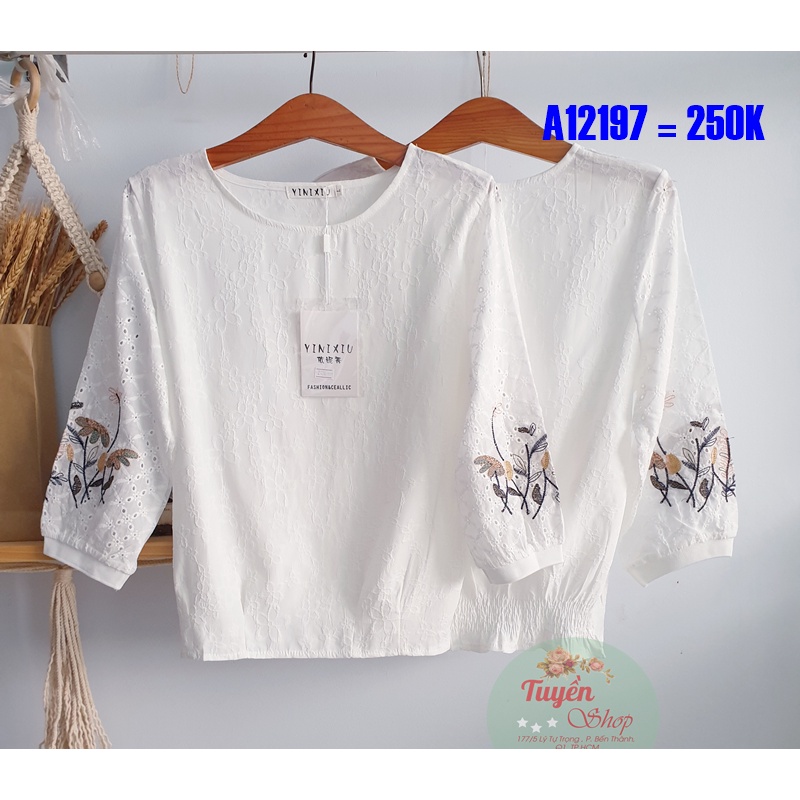 Áo xô dập về mẫu tay lỡ thêu hoa mới