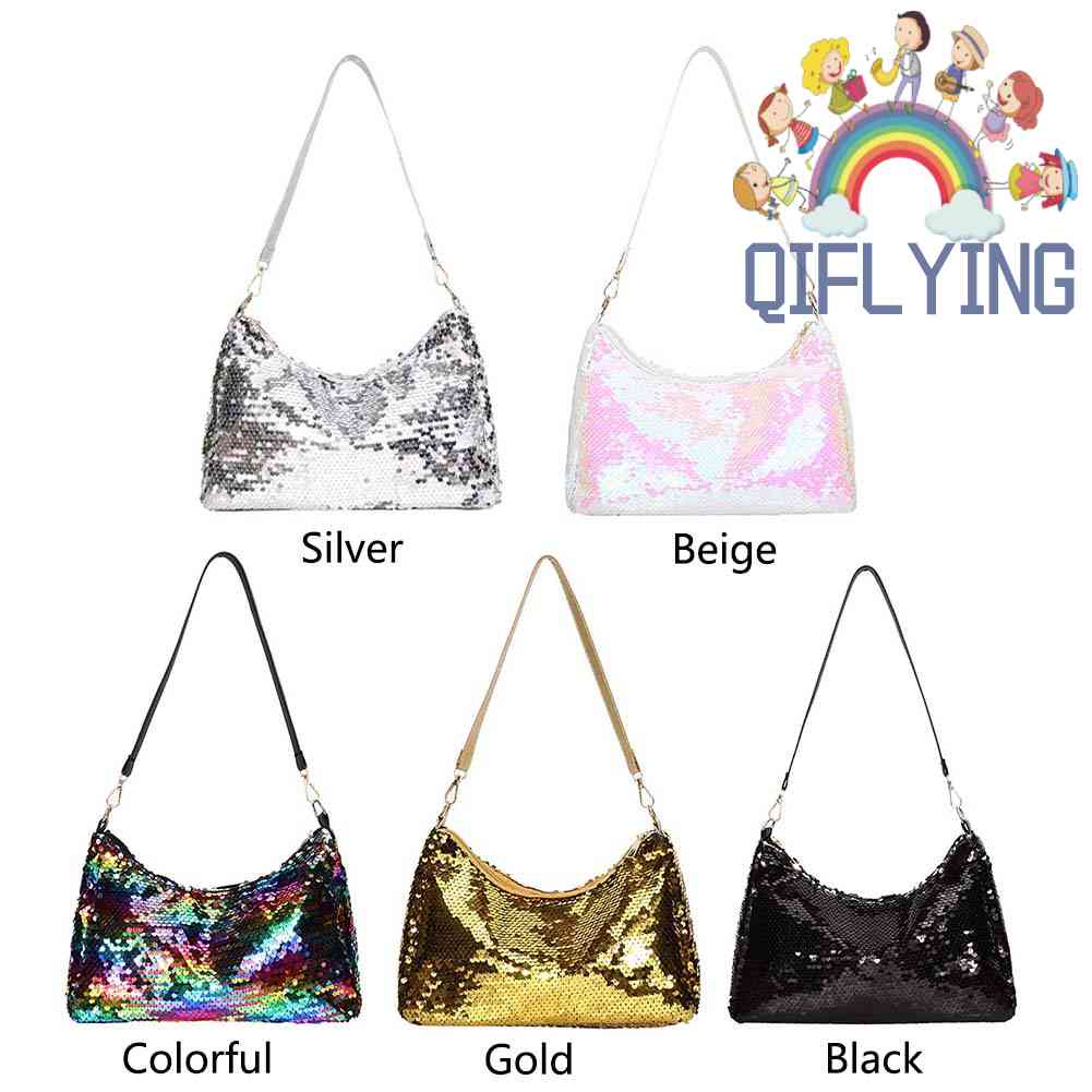 Qifly Túi Đeo Vai Đính Kim Sa Lấp Lánh Thời Trang Cho Nữ