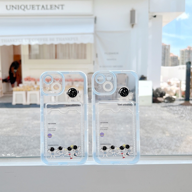 Ốp Điện Thoại Mềm Chống Sốc Dạng Ví Đựng Thẻ Hình Phi Hành Gia Cho iPhone 11 12 13 14 Pro XS Max X Mini 7 8 Plus Giá Đỡ