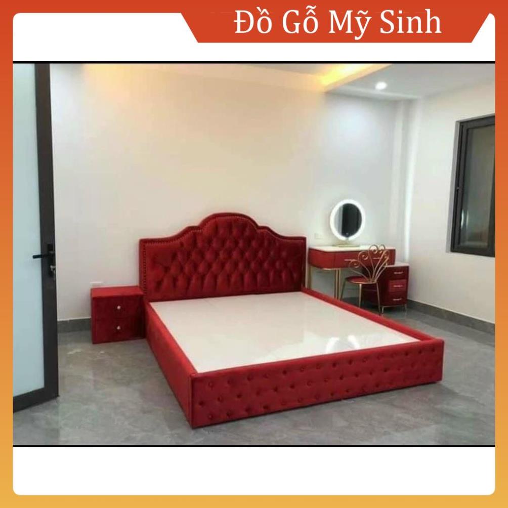 Giường ngủ bọc nỉ cao cấp gỗ tự nhiên kết hợp gỗ MDF kê gia đình chung cư khách sạn, Đồ gỗ Mỹ Sinh