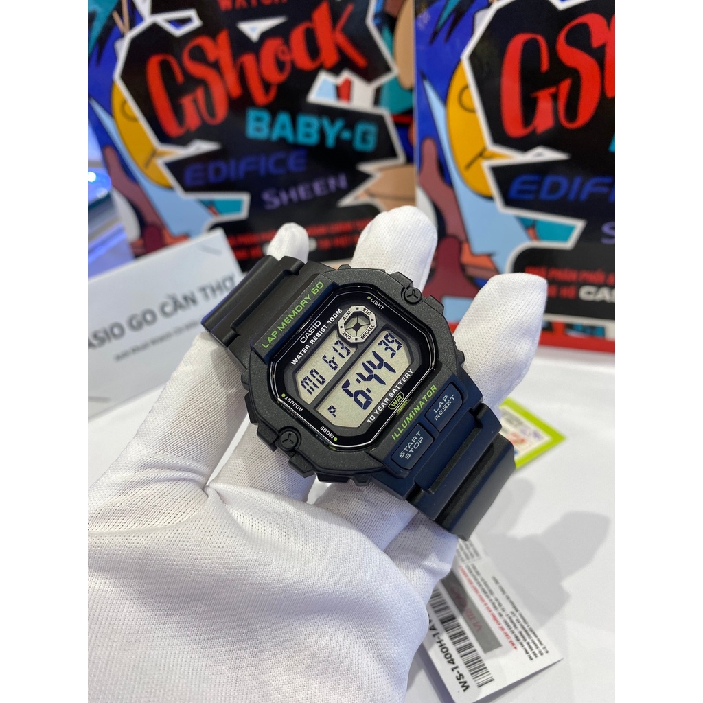 Đồng hồ Casio điện tử nam WS-1400H-1AVDF dây cao su chính hãng