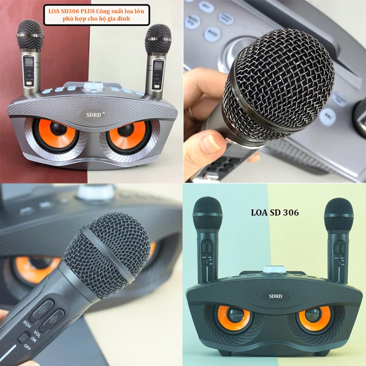Loa Bluetooth SD-306 Không dây - loa karaoke mini tặng kèm 2 mic bluetooth - BH 6 THÁNG