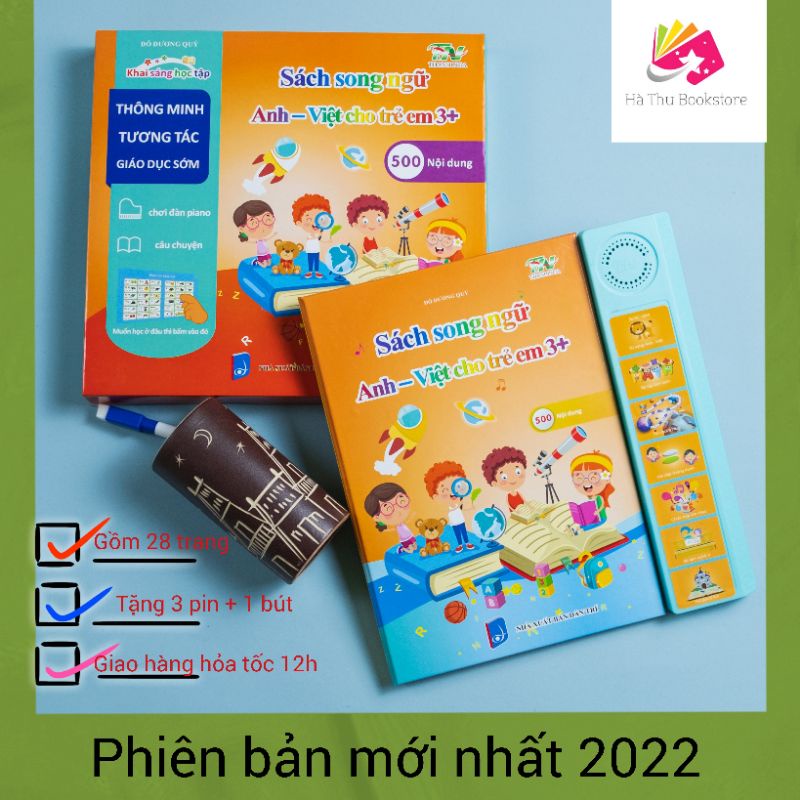 Sách điện tử song ngữ Thanh Nga- Phiên bản mới 2022. Tặng 3 pin AAA và 1 bút. Đồ chơi thông minh cho bé từ 3 tuổi