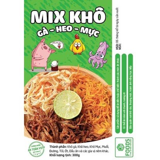 Hũ 300g mix 3 vị : khô gà + khô heo + mực hấp nước dừa - siêu ngon