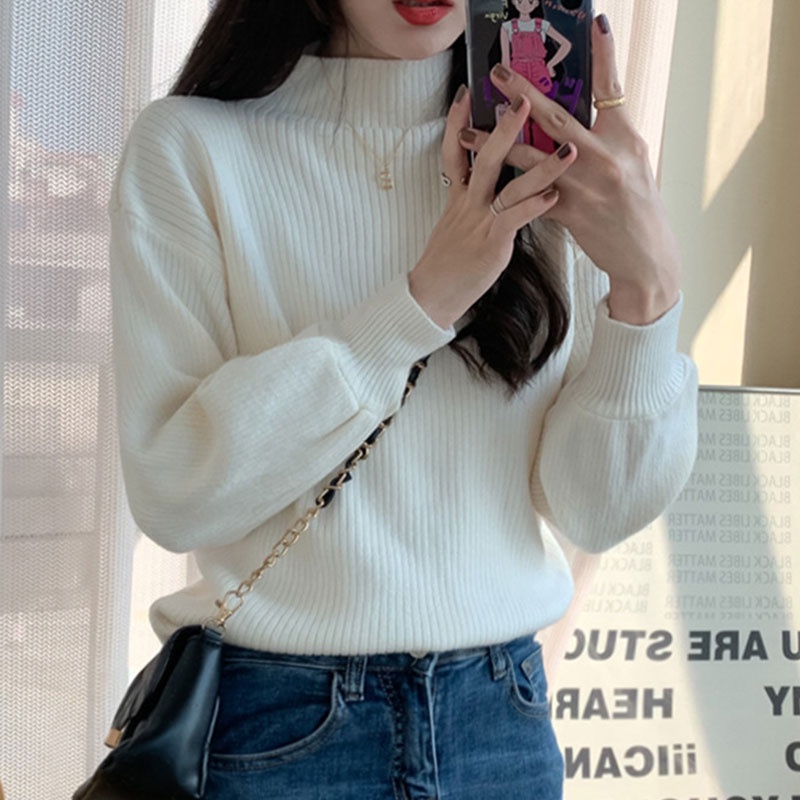 Áo sweater XINLANYASHE dệt kim cổ cao dáng ôm kẻ sọc đơn giản thời trang thu đông 2022 dành cho nữ