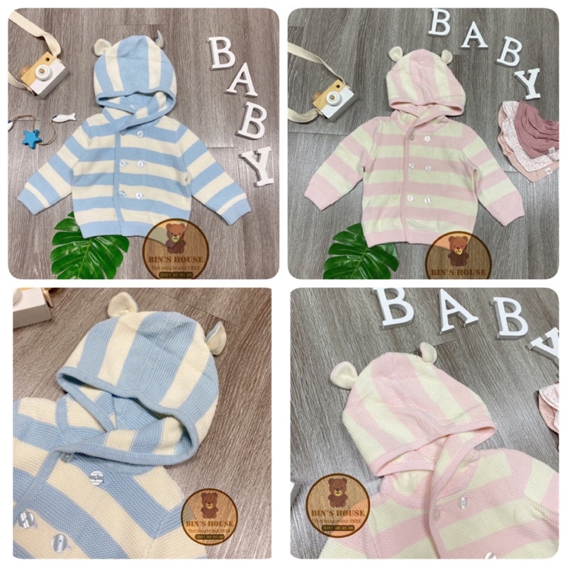 Áo khoác len kẻ tai gấu GAP sz 3-24M