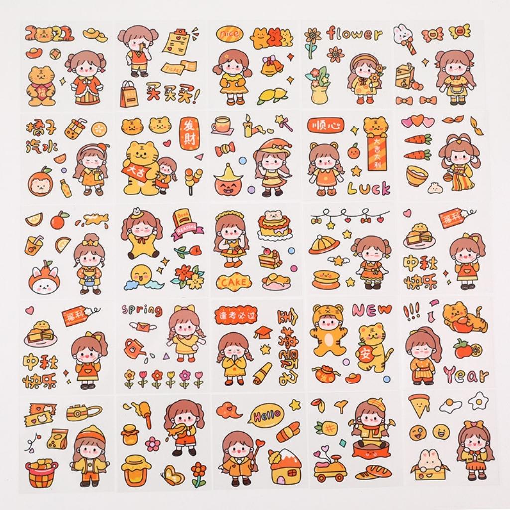 Hình Dán Sticker Cute EDUSKY Set 25 Nhãn Dán Trong Suốt Không Thấm Nước Cho Học Sinh Sinh Viên Trang Trí