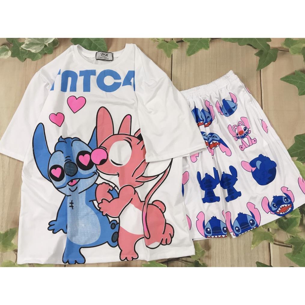 Set Đồ Bộ In Hình STITCH KISS QUẦN cartoon STITCH 3D Cute DB30-Lapi VN Áo+ Quần Đùi Vải Thun Cotton Thoáng Mát, Freesize