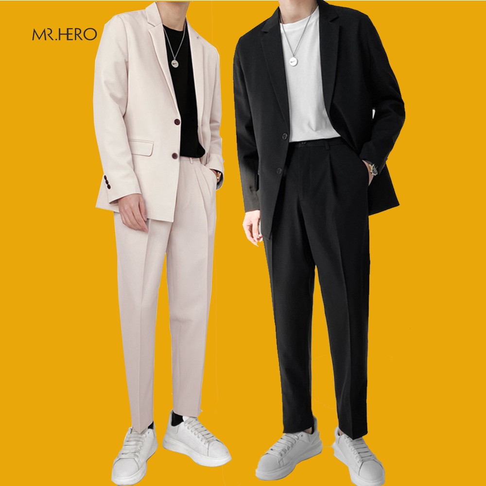 Set áo blazer nam quần dài  MrHero set04 bộ đồ áo khoác vest dài tay quần công sở dự tiệc thời trang Hàn Quốc M.RO