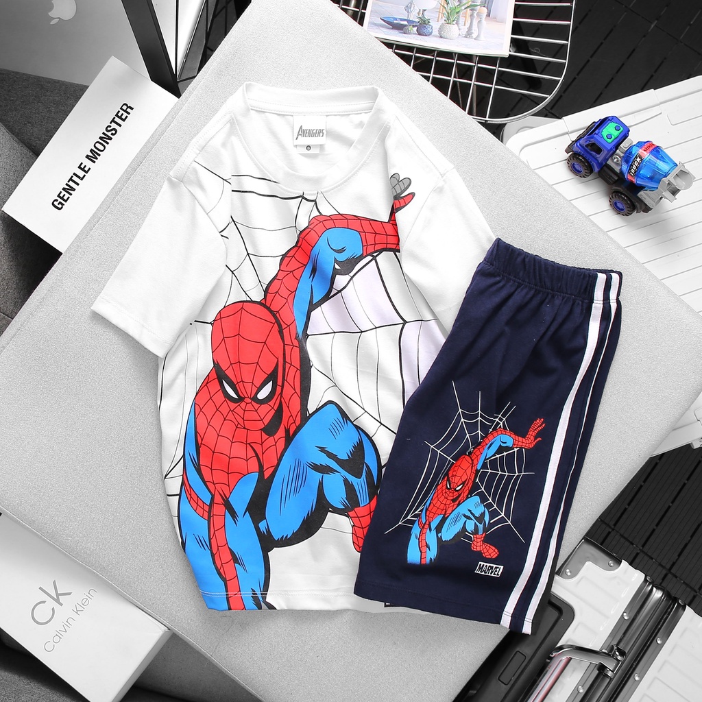 Bộ quần áo bé trai siêu anh hùng MARVEL, set bộ thun cotton người nhện siêu nhân size đại