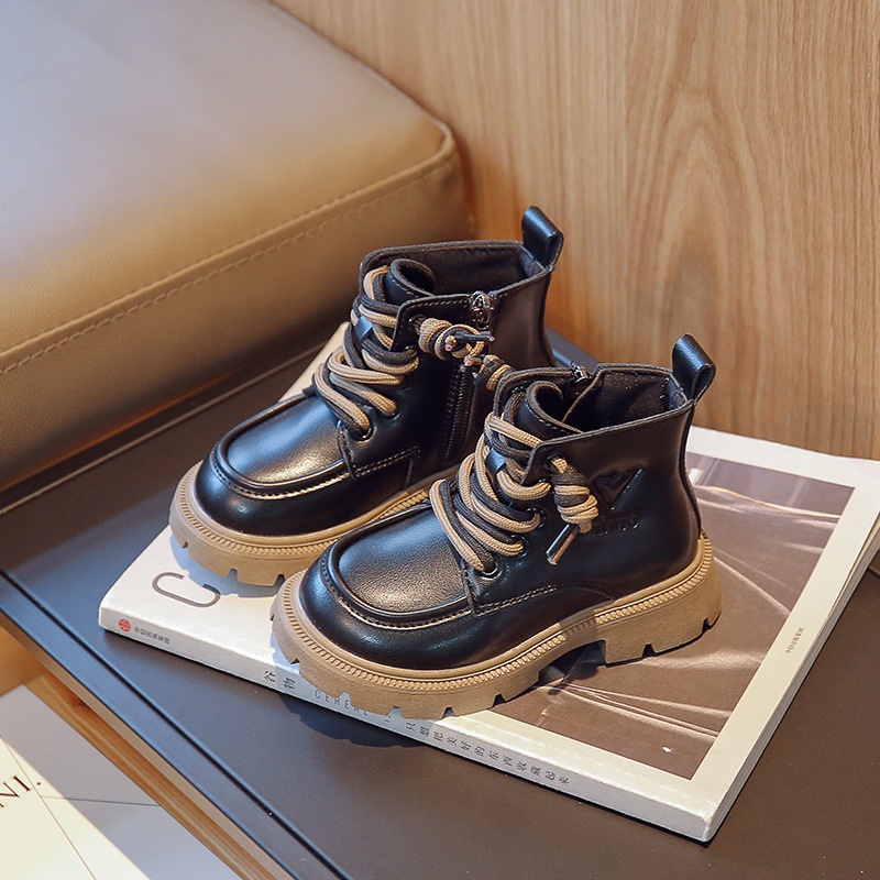 Giày Bốt Da PU Cổ Cao Đến Mắt Cá Chân Thời Trang Xuân Thu 2022 Cho Bé Trai Và Bé Gái