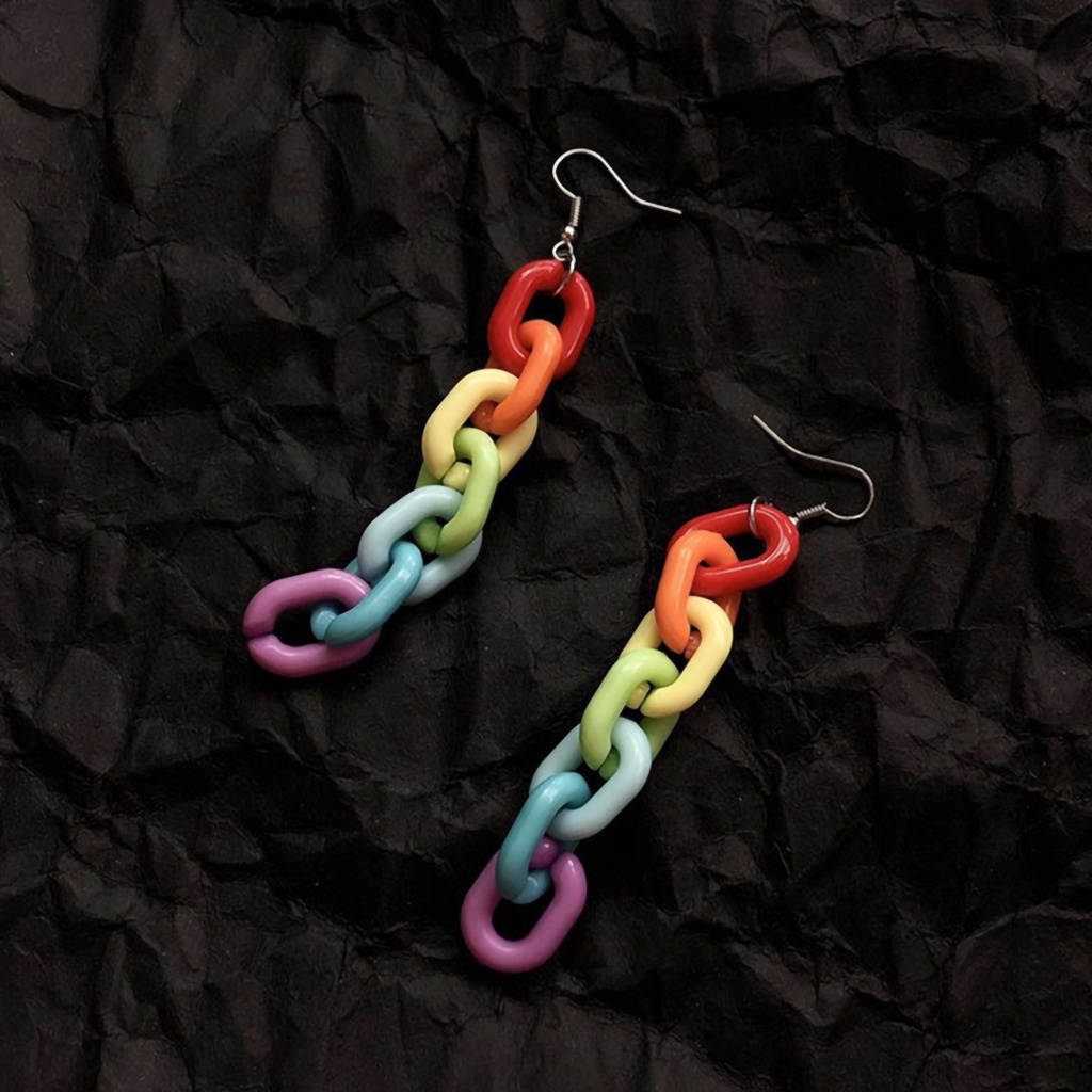 Khuyên Tai Dáng Dài Màu Sắc Cầu Vồng Thời Trang