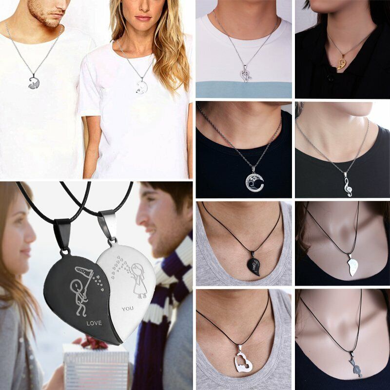 Set 2 Vòng cổ Đôi Hình Trái Tim Bằng Thép Không Gỉ