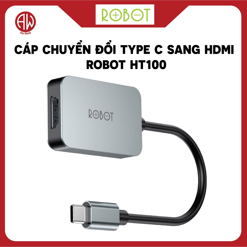 Cáp chuyển đổi Type C sang HDMI ROBOT HT100 - HUB chuyển đổi kết nối laptop và điện thoại USB-C với tivi và máy chiếu