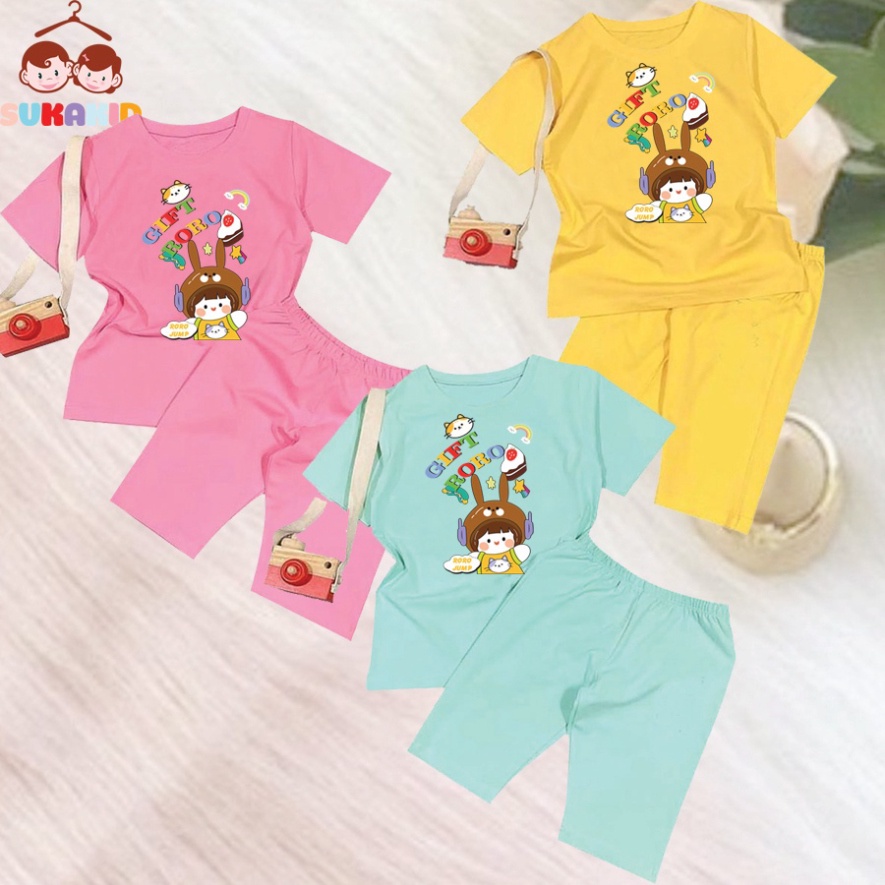 ( Km ) Combo 3 Đồ bộ tay ngắn quần lửng hình GIFT GOGO be từ 6kg-29kg.BDBG65.